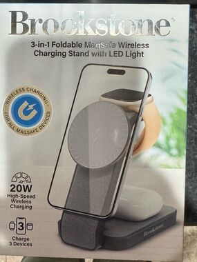 Brookstone 3 in 1 Foldable MagSafe Charging Stand Gray Tan
